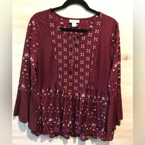 Style & Company Knox Rose Burgundy Floral Blouse